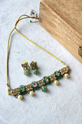 Green Chalcedony Pearl Pachi Gold Ethnic Necklace Set