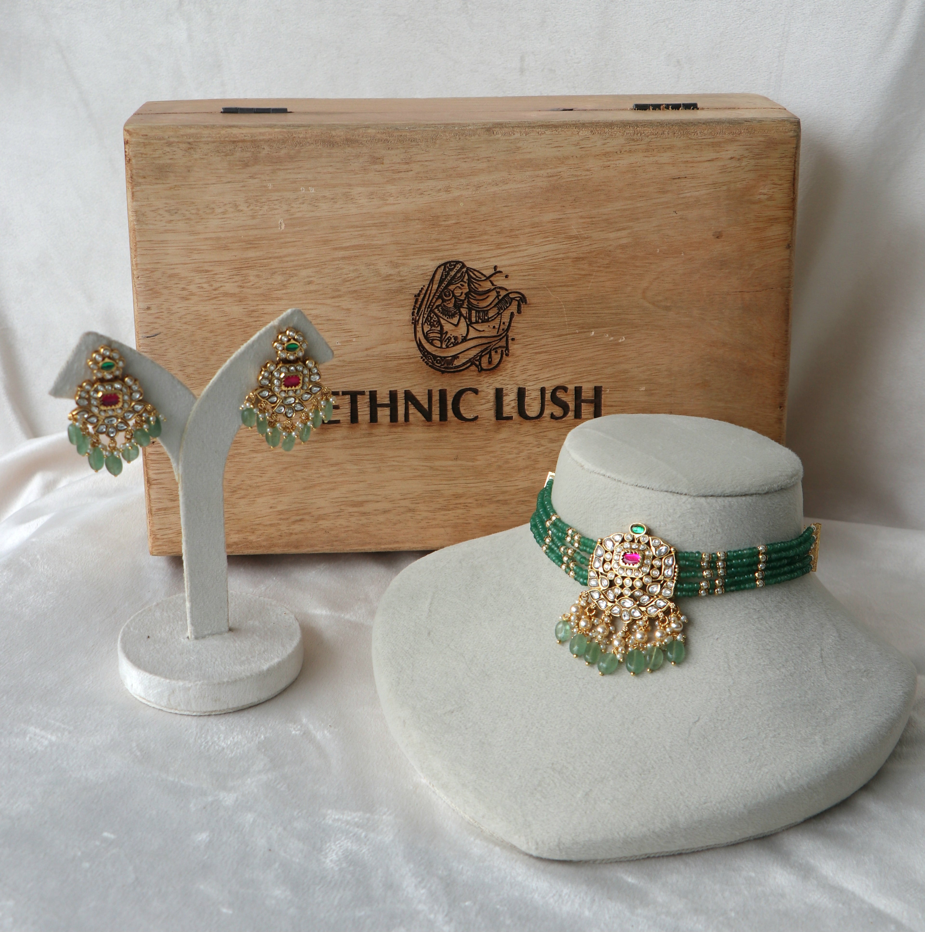 Ruby Green Gold Kundan Piroyi Choker Set