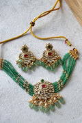 Ruby Green Gold Kundan Piroyi Choker Set