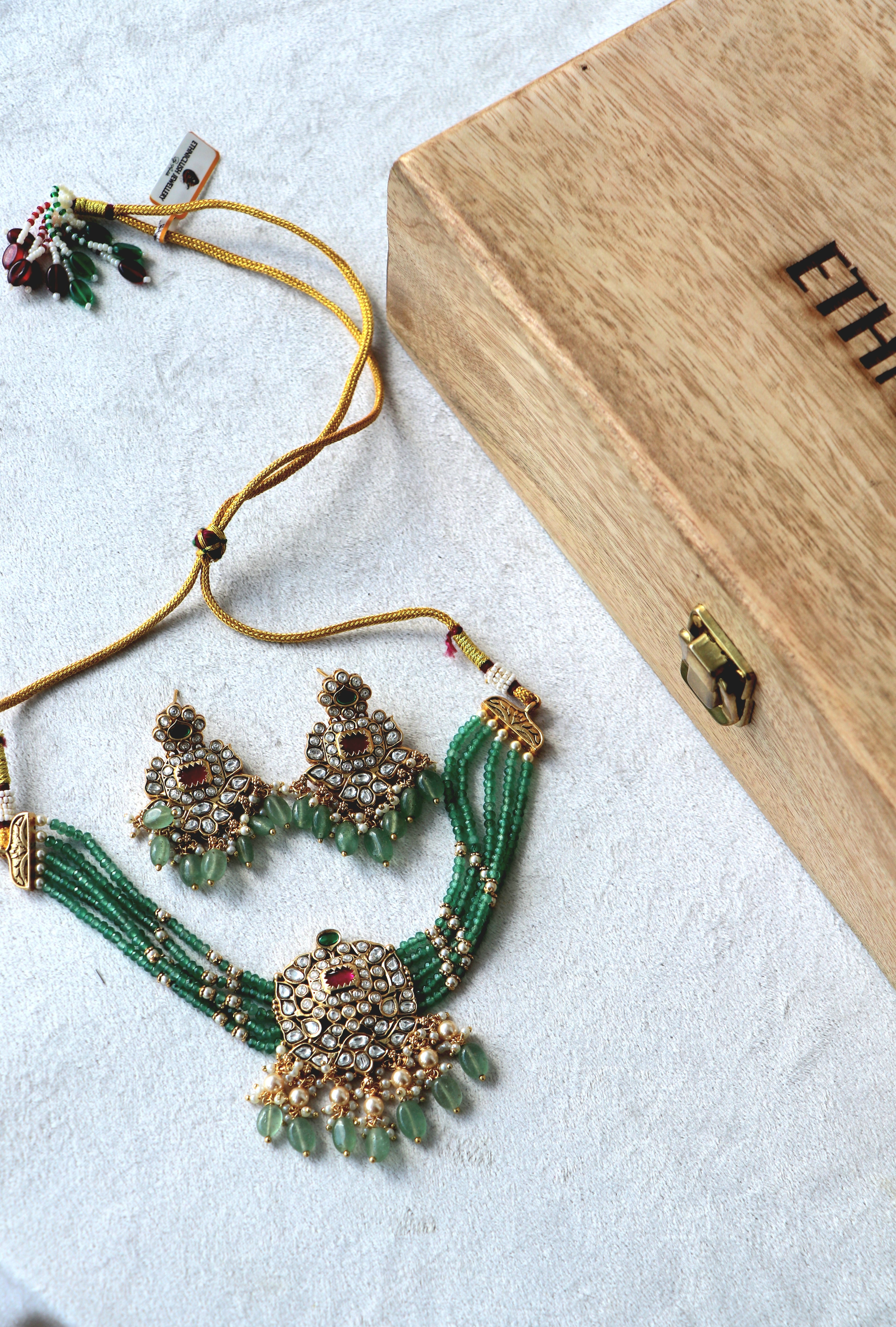 Ruby Green Gold Kundan Piroyi Choker Set