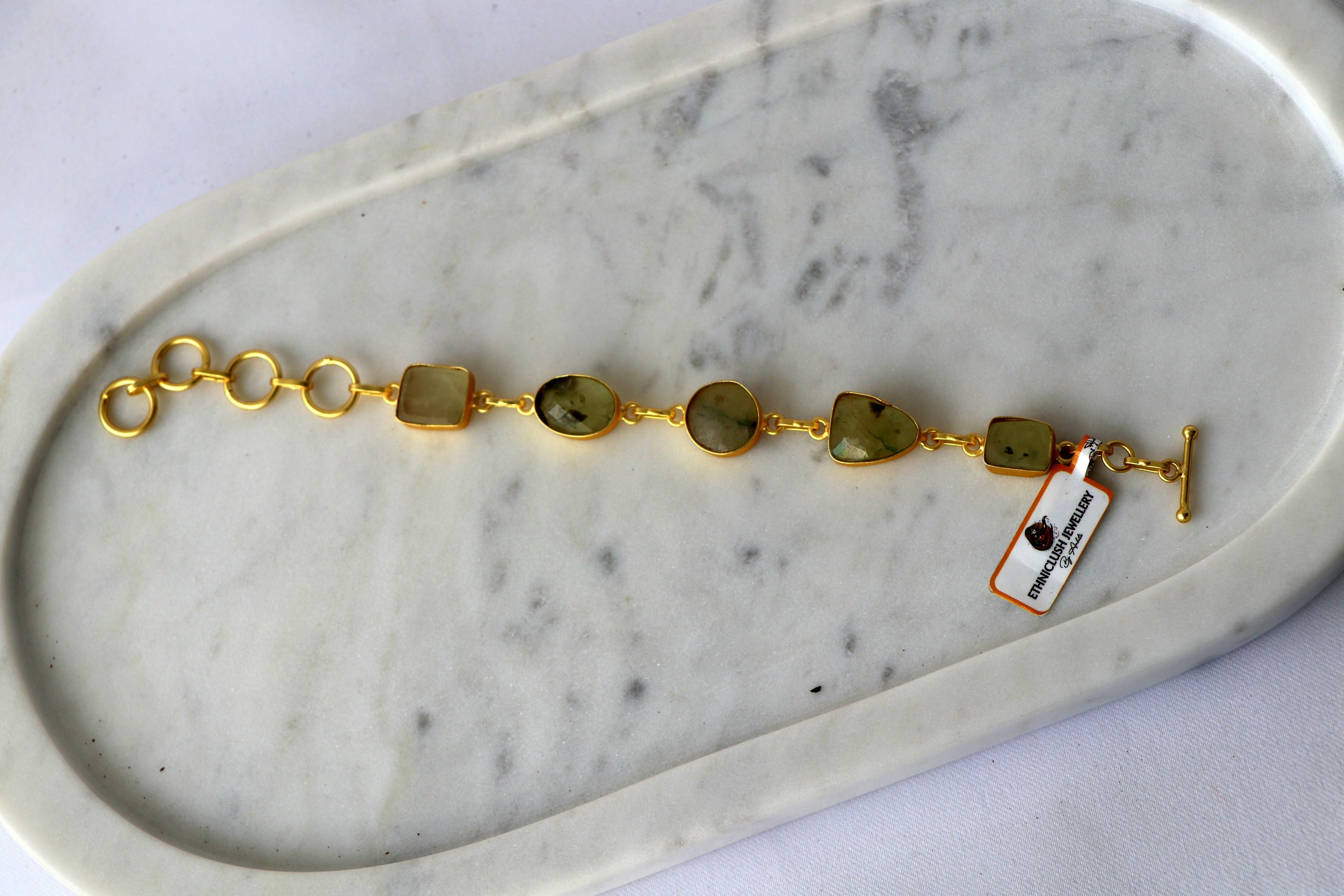 Handcrafted Natural Gemstone Link Bracelet – Gold Plated | Multi-Stone Collection