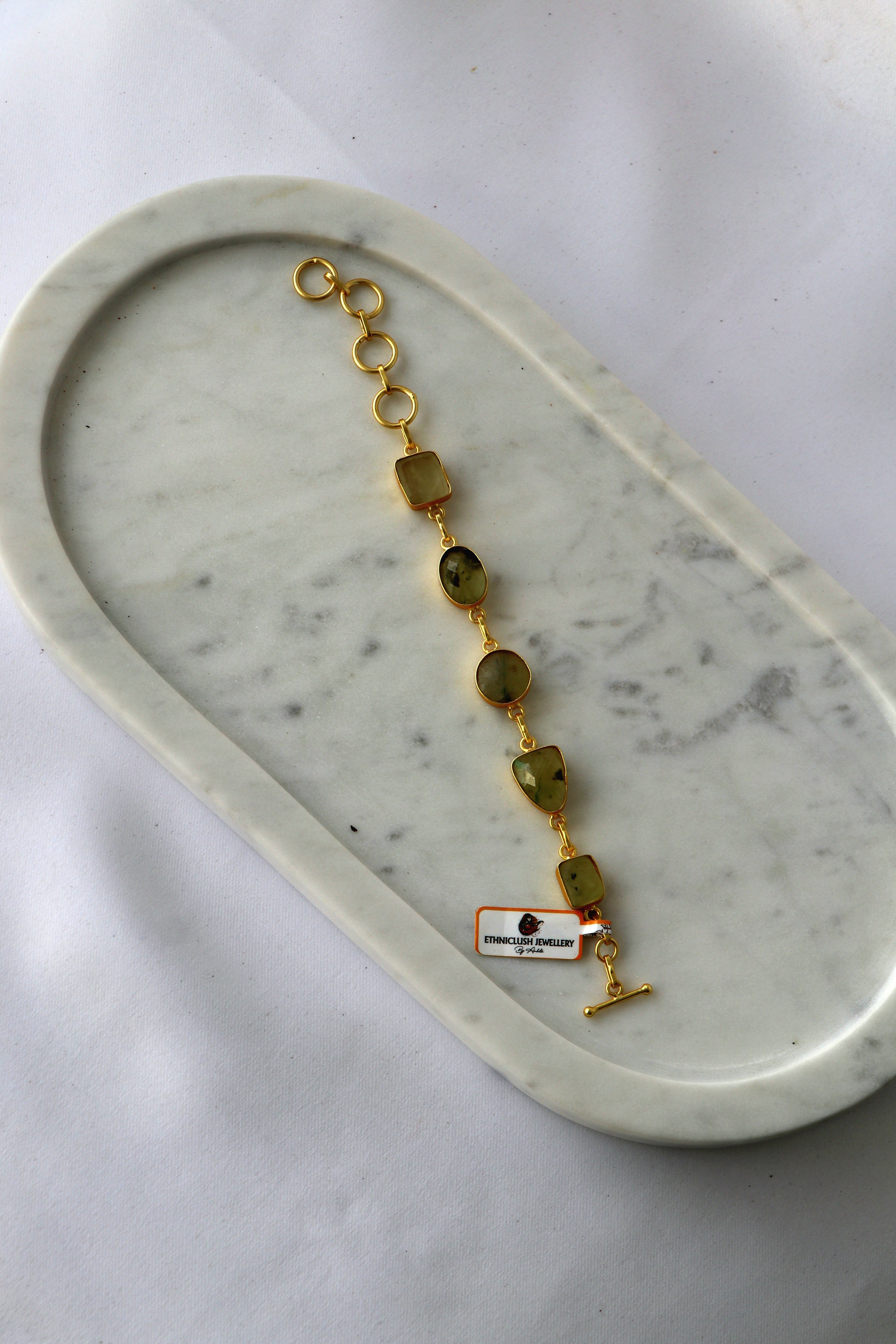 Handcrafted Natural Gemstone Link Bracelet – Gold Plated | Multi-Stone Collection