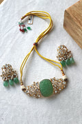 Carved Green Jade Stone Choker  Earring Set