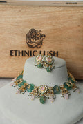 Green Chalcedony Pachi Kundan Pink Stone Ethnic Necklace Set