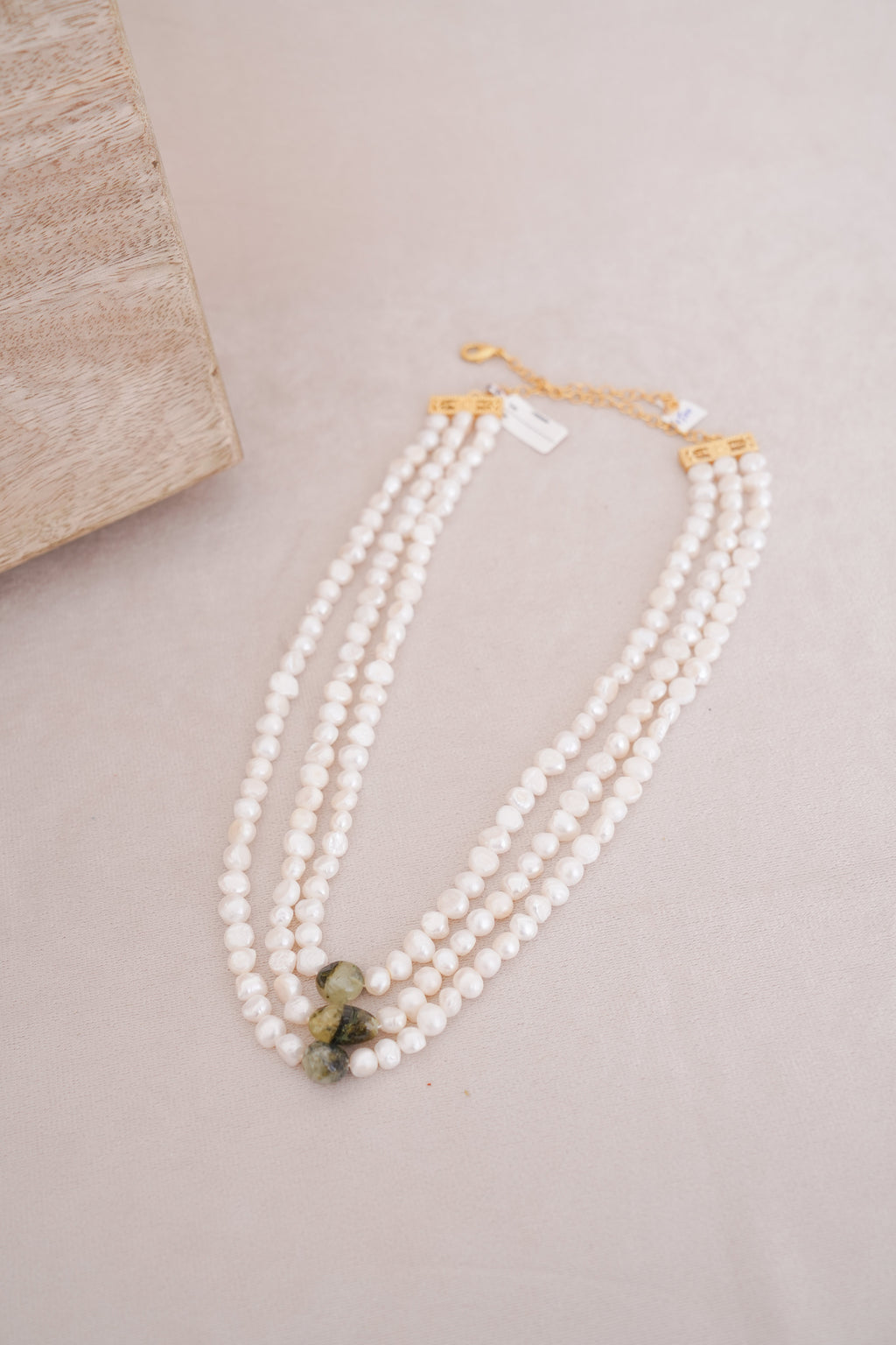 Green Prehnite stone Pearl Multi Strand Necklace