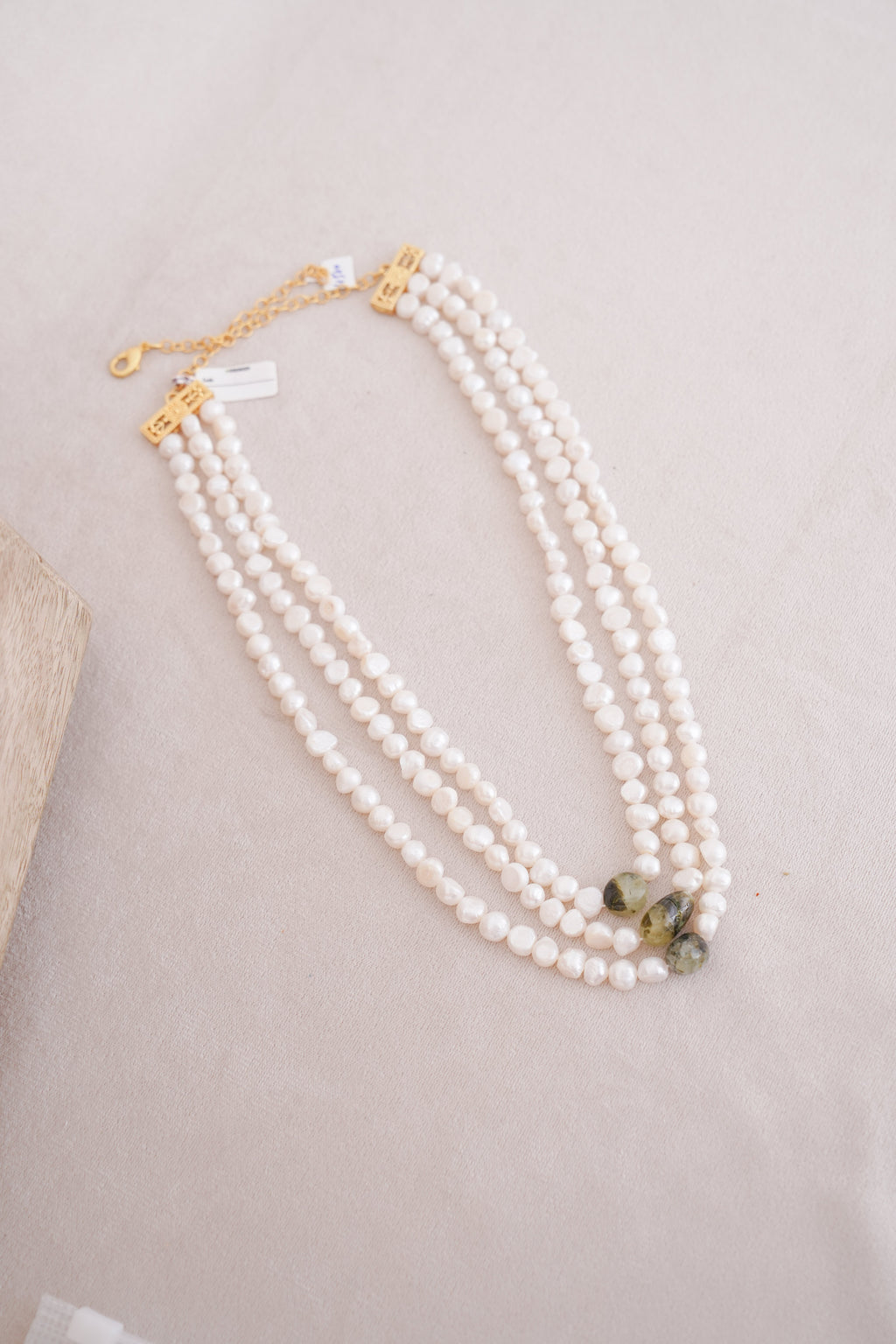 Green Prehnite stone Pearl Multi Strand Necklace