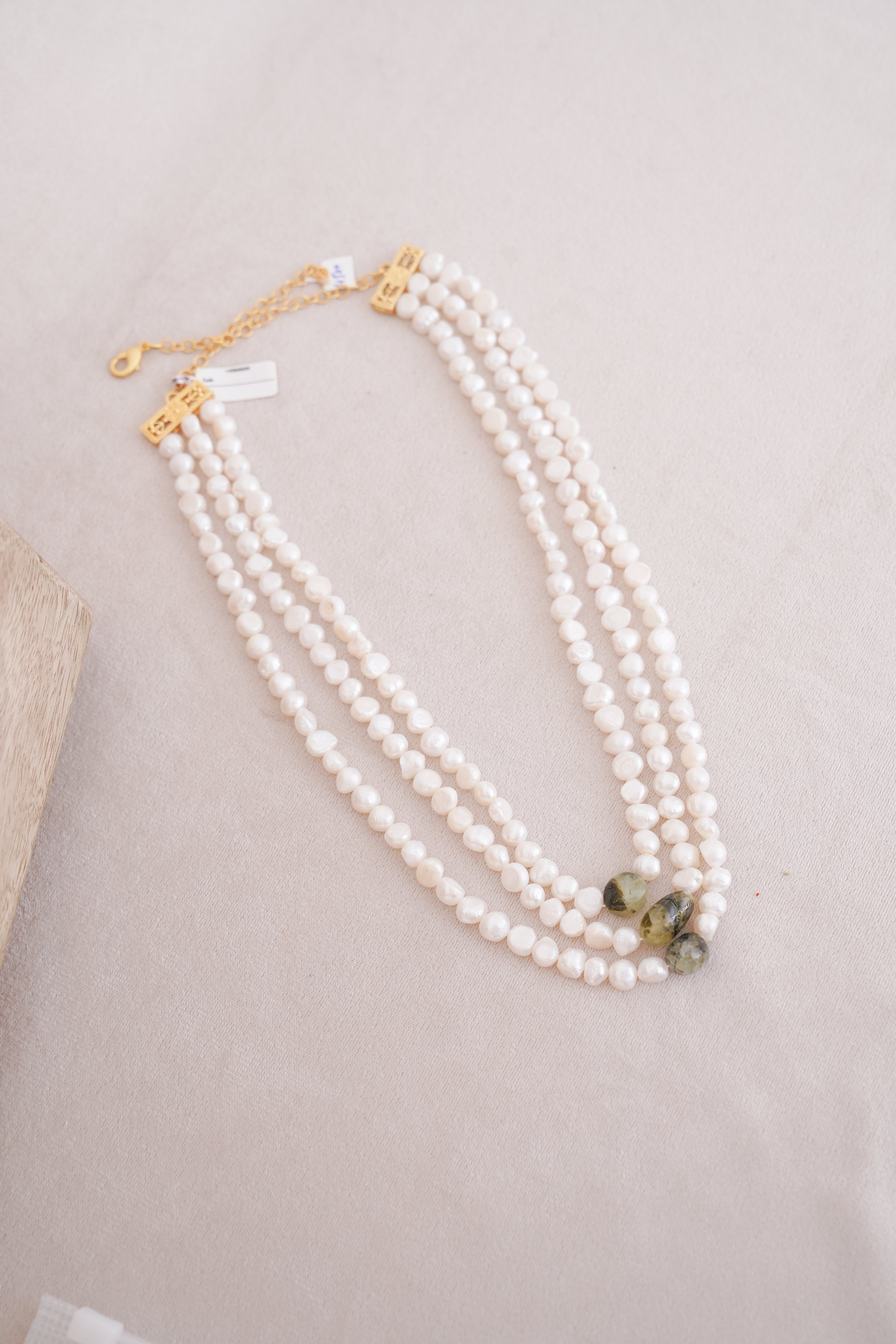 Green Prehnite stone Pearl Multi Strand Necklace