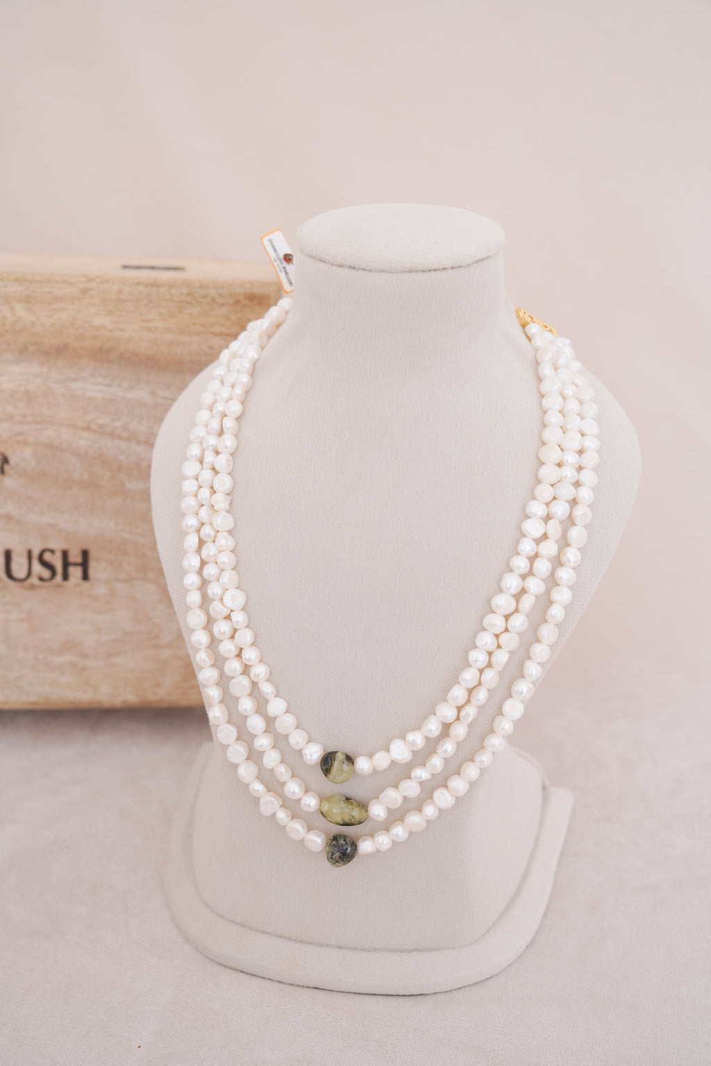 Green Prehnite stone Pearl Multi Strand Necklace