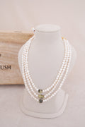 Green Prehnite stone Pearl Multi Strand Necklace