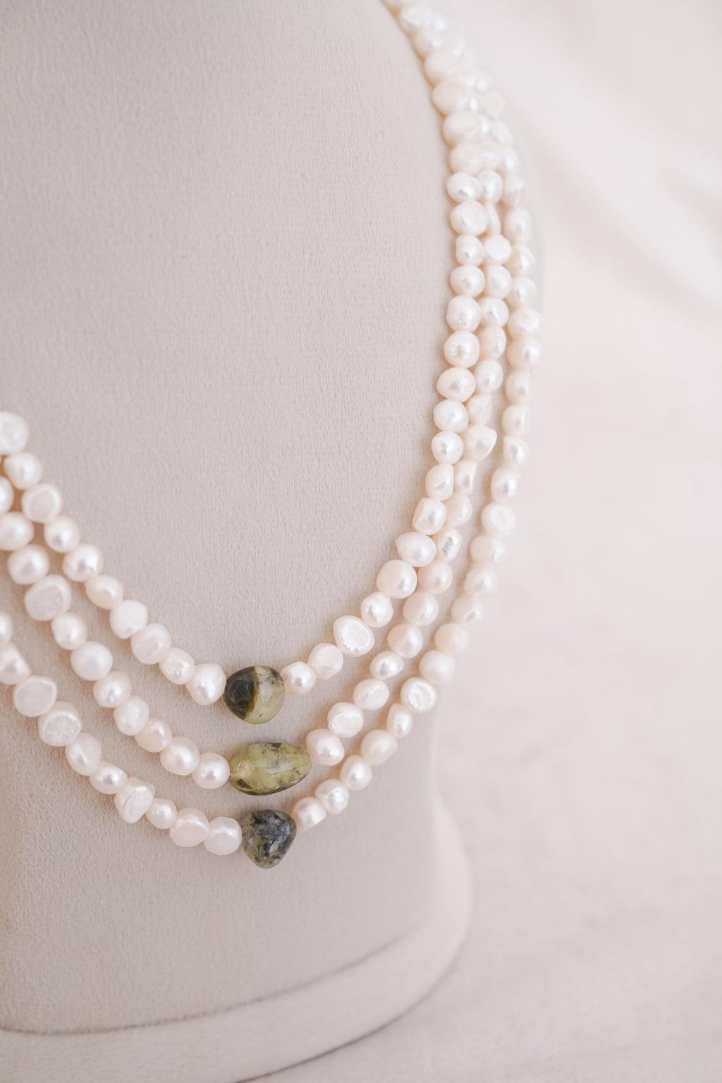 Green Prehnite stone Pearl Multi Strand Necklace
