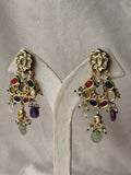 Handcrafted Multi Stone Gold Chandelier Earrings