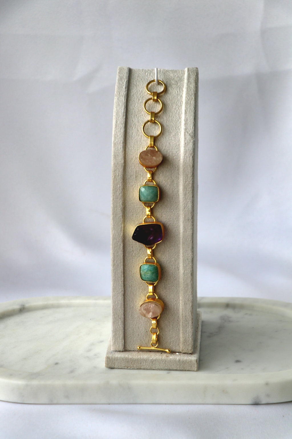 Amethyst  Emerald Gemstone Cascade Bracelet