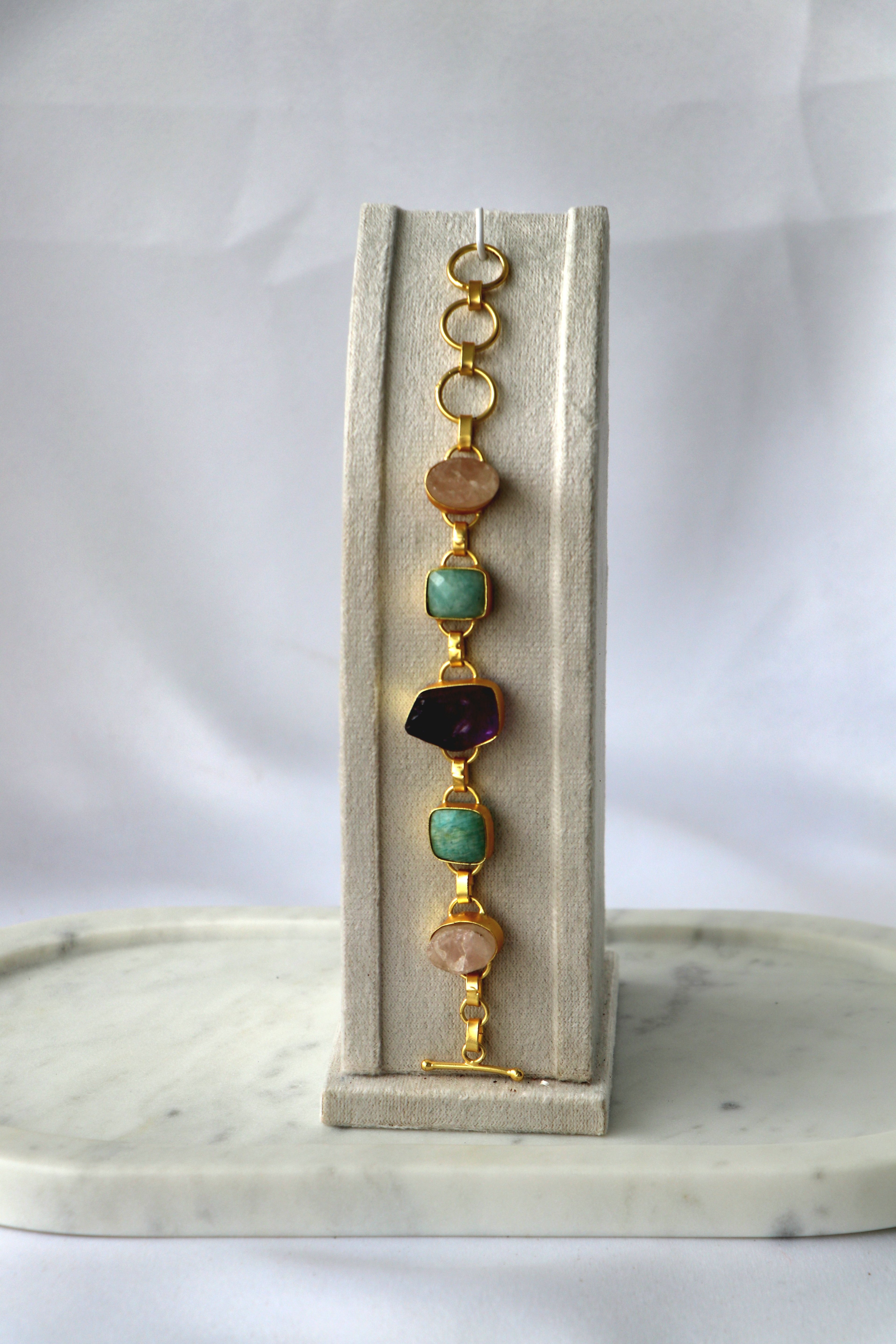 Amethyst  Emerald Gemstone Cascade Bracelet