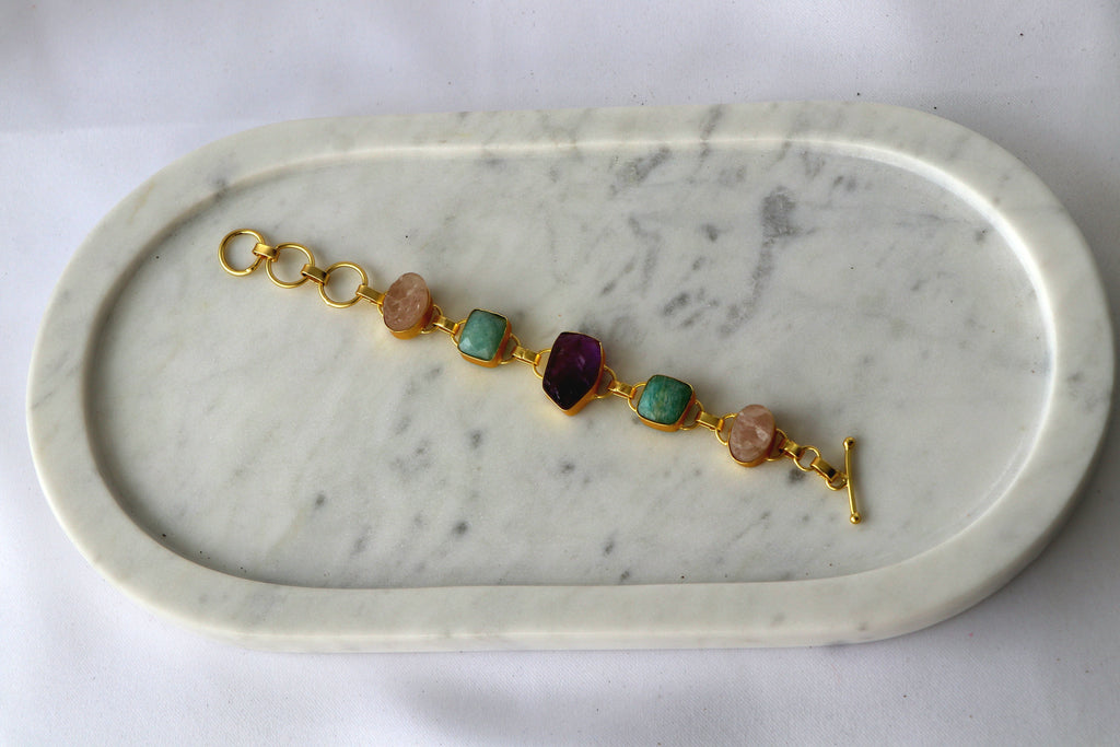 Amethyst  Emerald Gemstone Cascade Bracelet