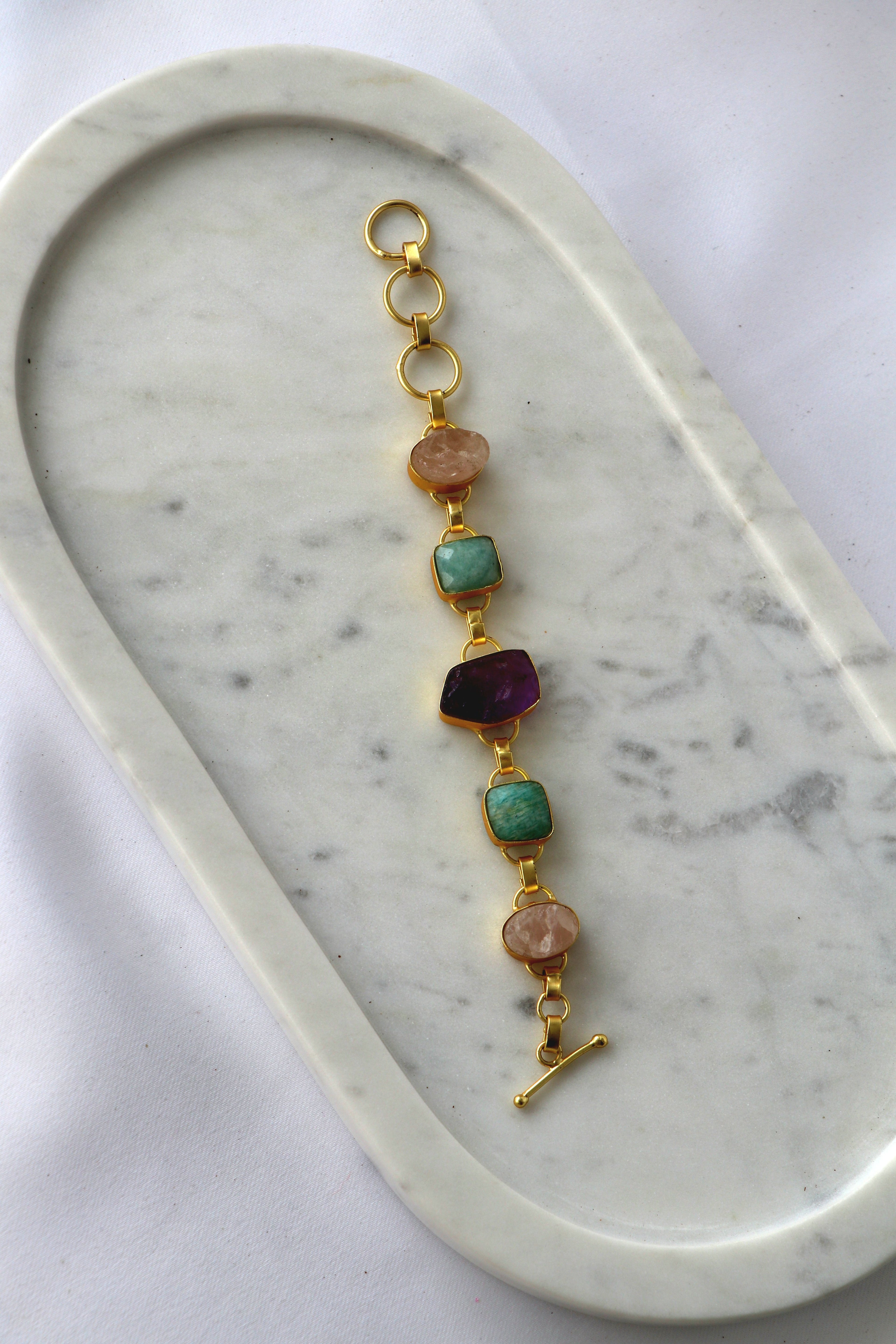 Amethyst  Emerald Gemstone Cascade Bracelet