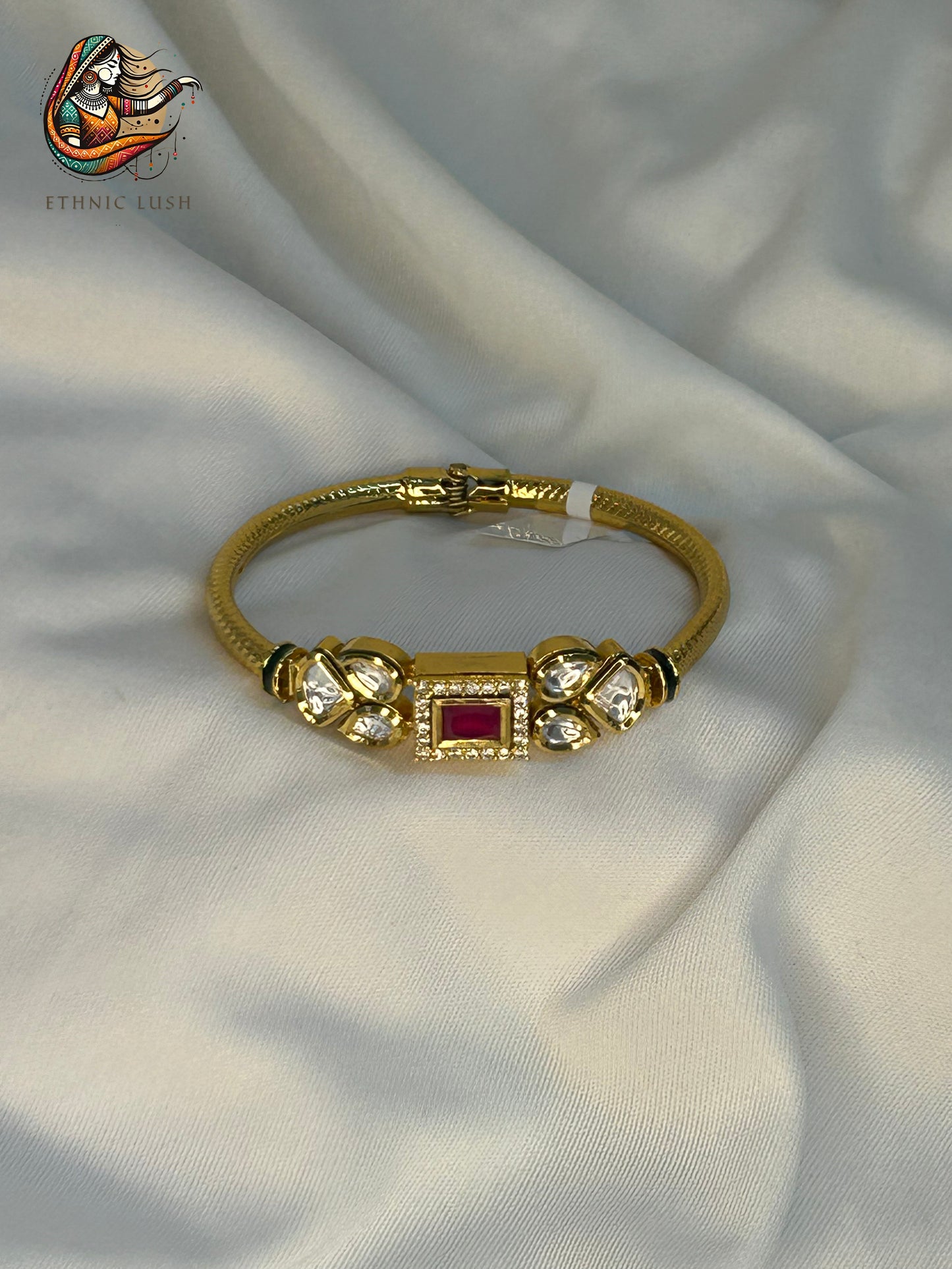 Kundan Bangle Bracelet with Ruby Center