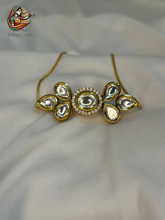 Gold Adjustable Bracelet with Kundan-Inspired Design