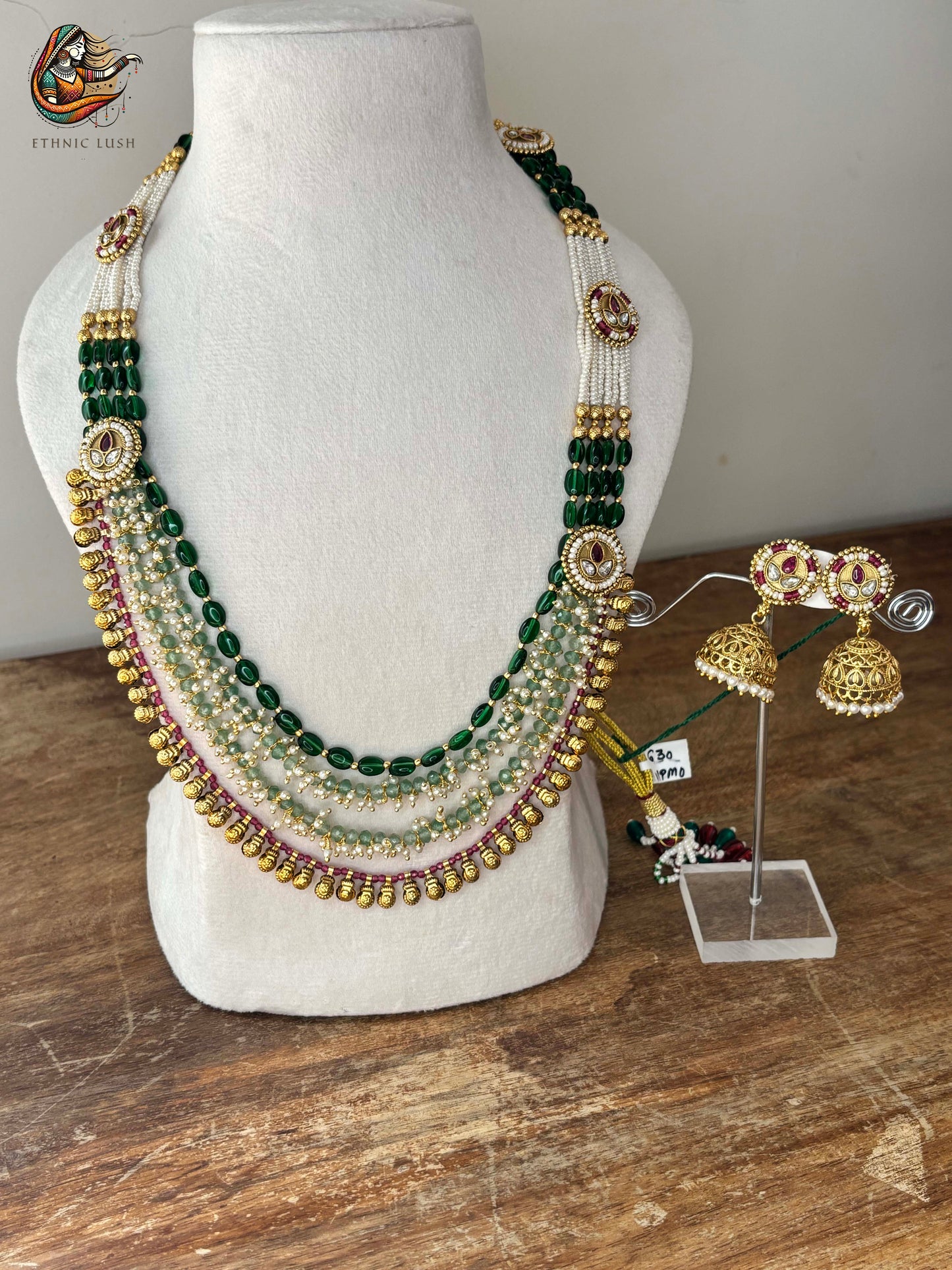 Regal Multi-Layered Beaded Necklace Set with Earrings