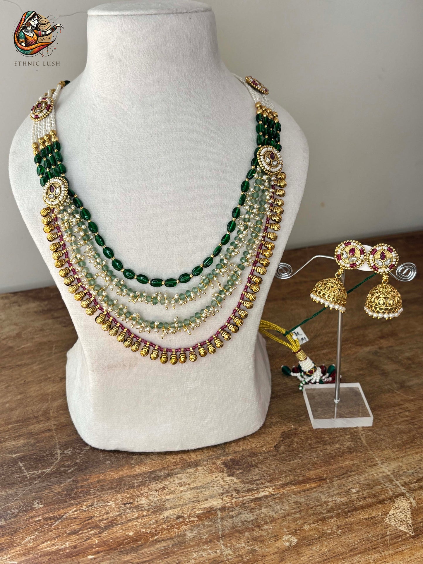 Regal Multi-Layered Beaded Necklace Set with Earrings