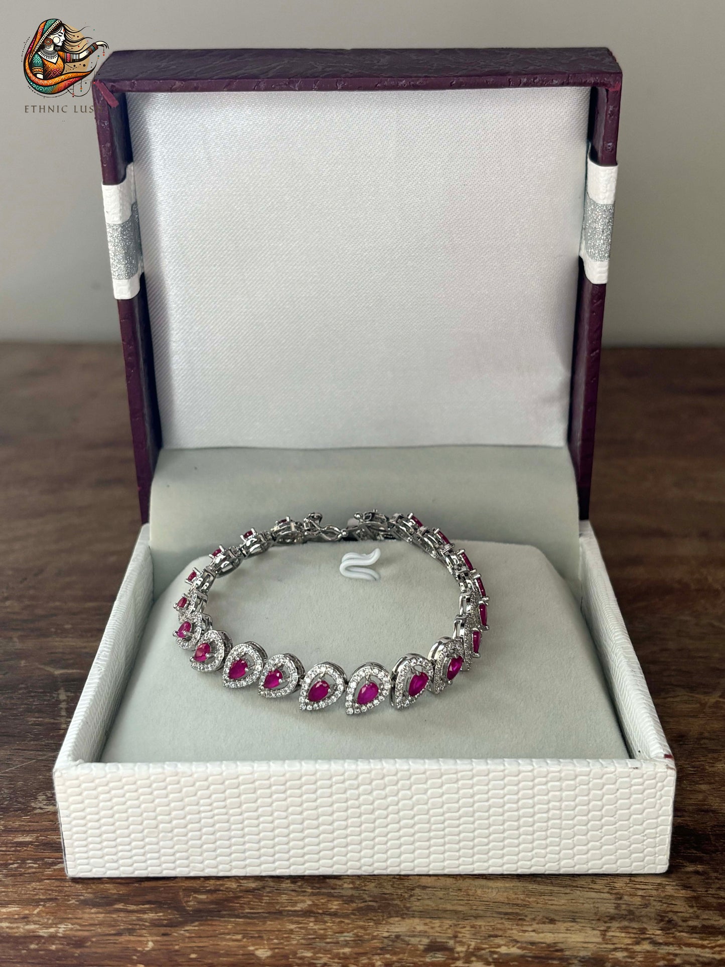 Elegant Ruby and CZ teardrop Bracelet