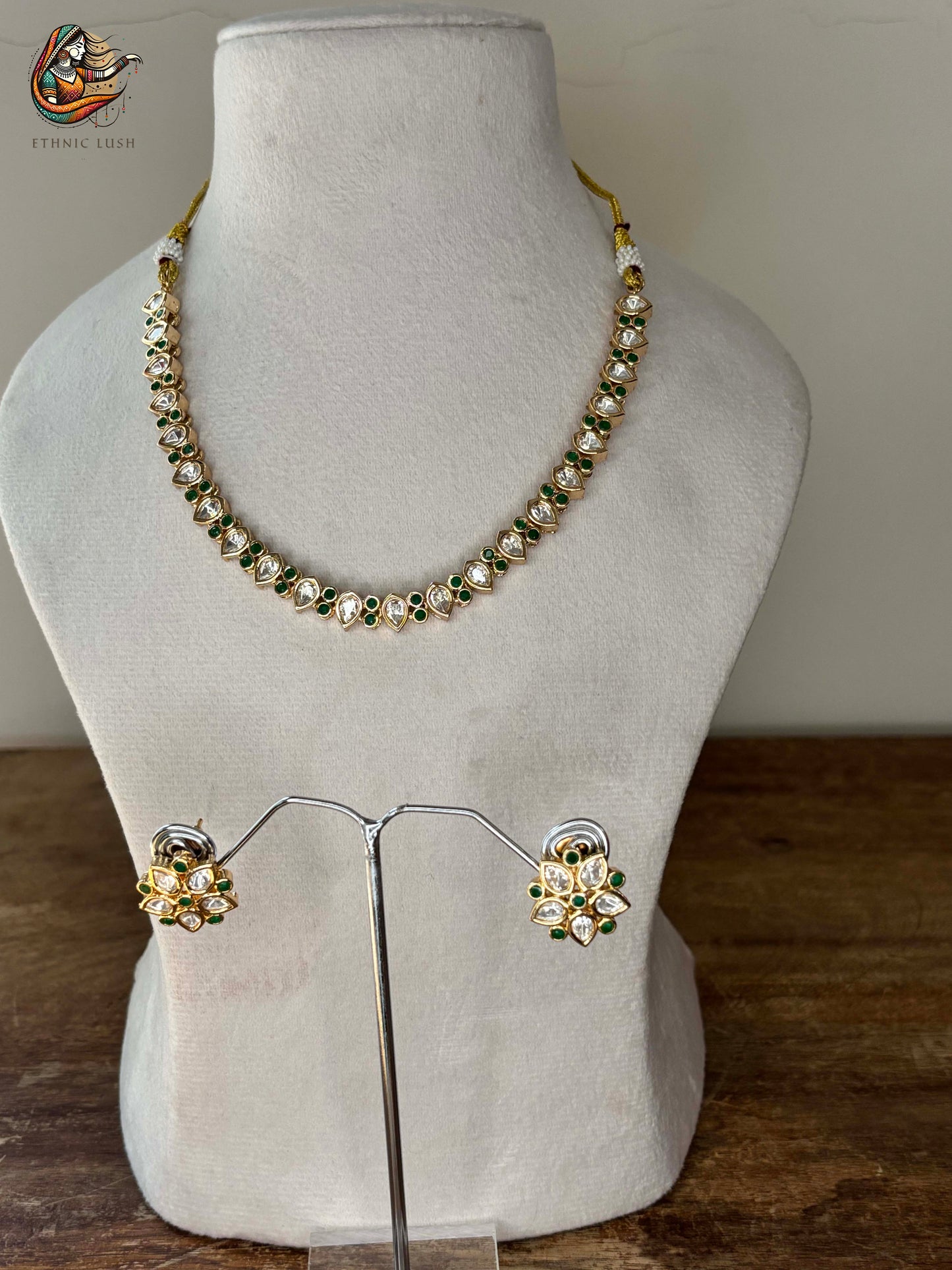 Kundan Necklace and Earrings Set with Green Accents