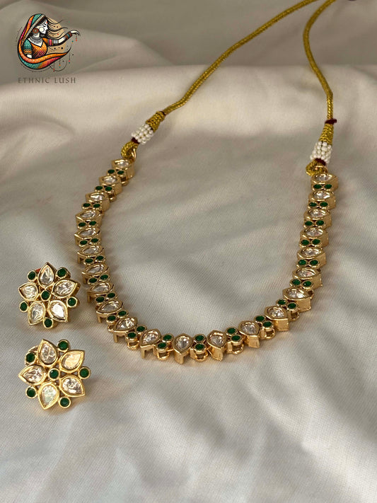 Kundan Necklace and Earrings Set with Green Accents