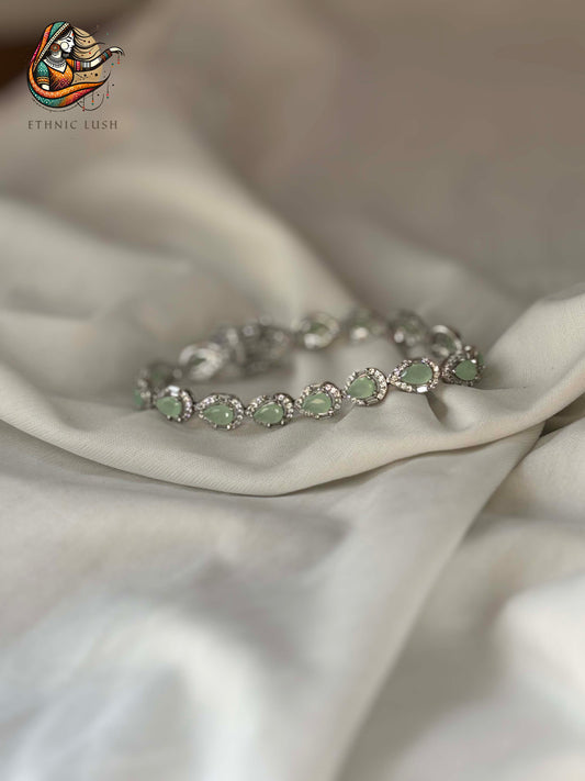 Graceful Green Gemstone and Diamond CZ Teardrop Bracelet