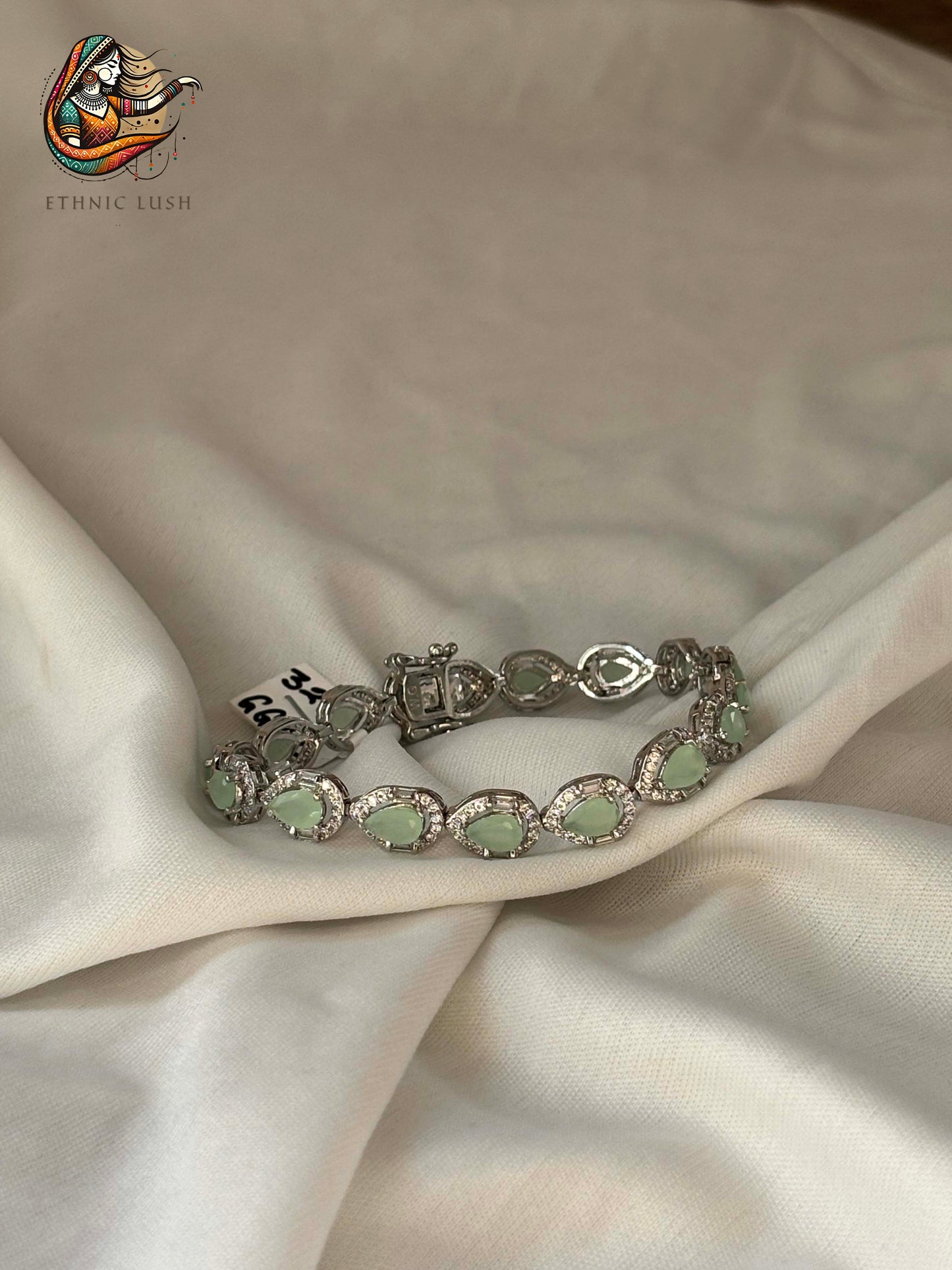 Graceful Green Gemstone and Diamond CZ Teardrop Bracelet