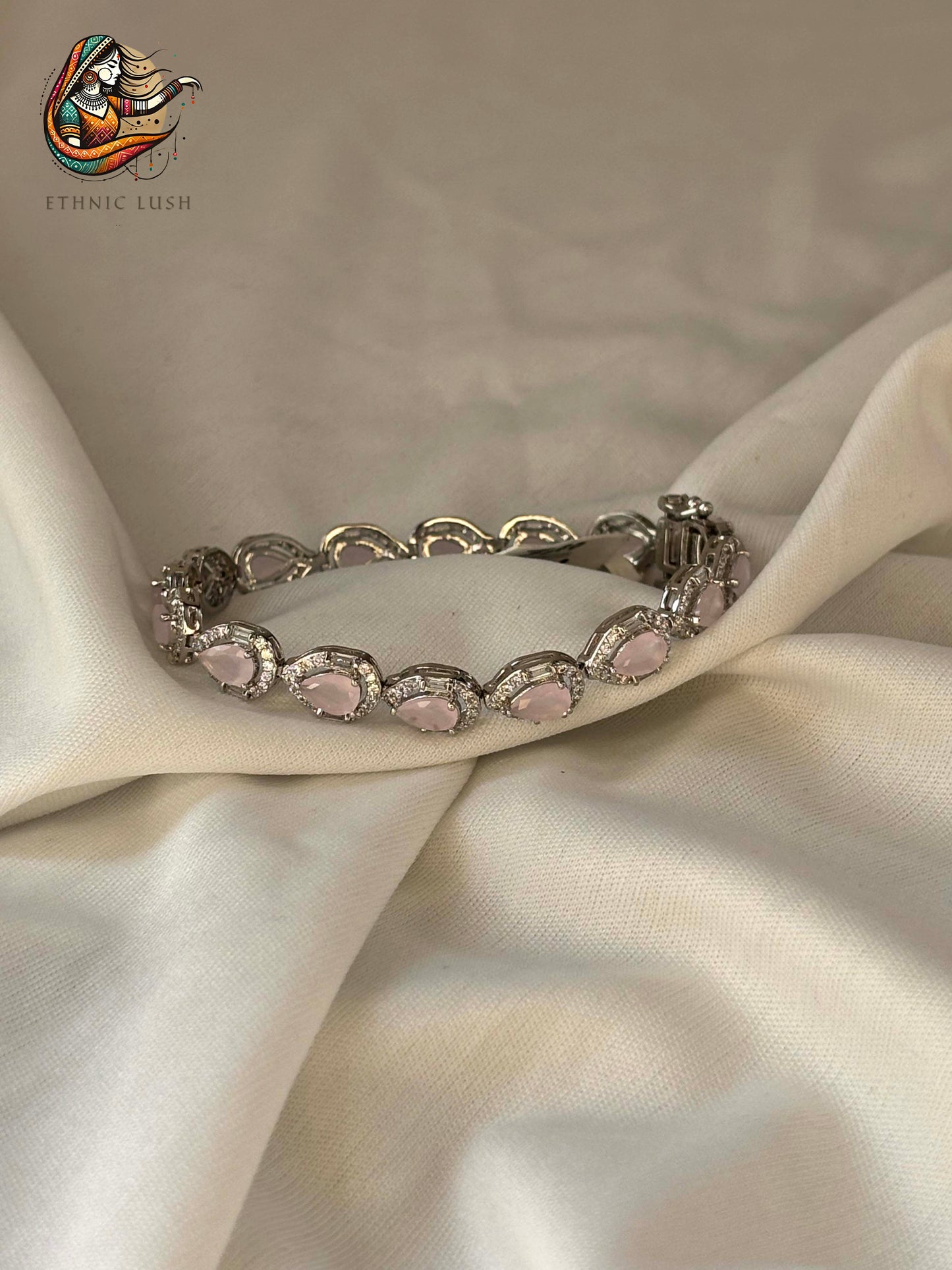 Elegant Rose stone CZ studded Silver Bracelet