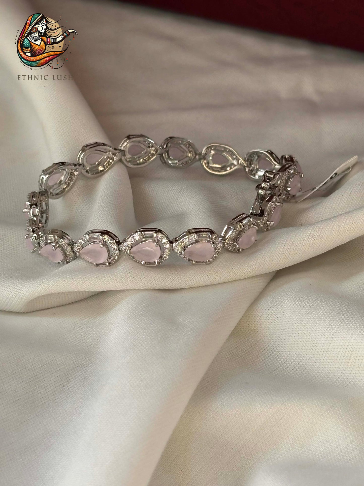 Elegant Rose stone CZ studded Silver Bracelet