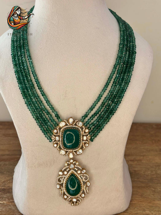 Emerald Beaded Necklace and Jhumka Earrings Set