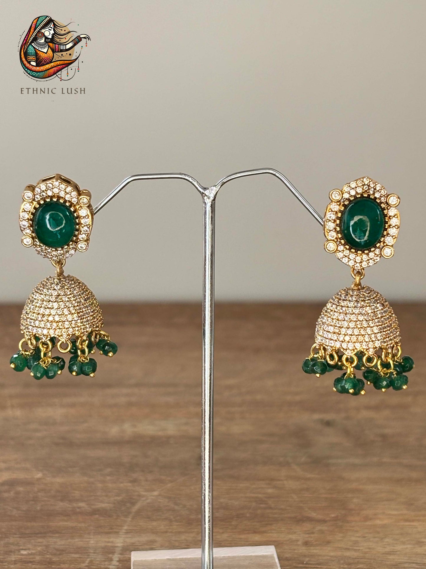 Emerald Beaded Necklace and Jhumka Earrings Set