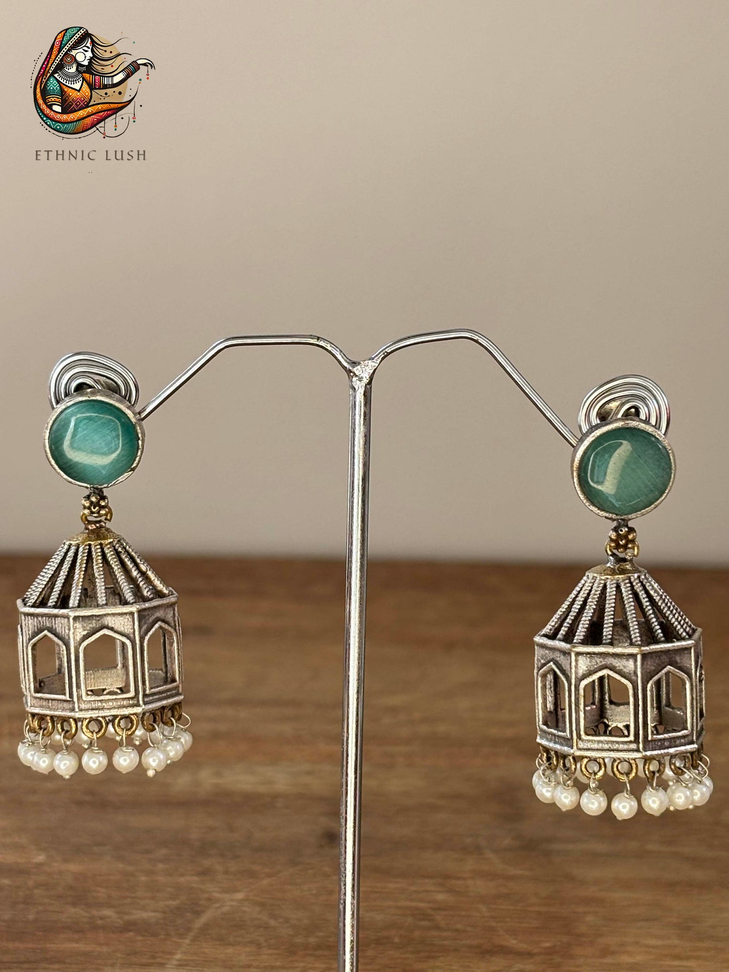 Aqua Beaded Tribal Necklace and Jhumka Earrings Set