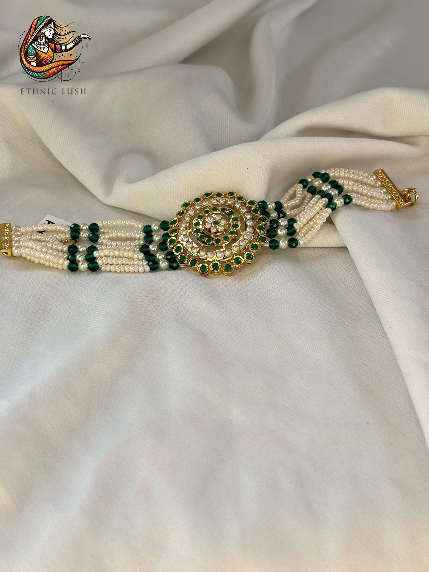 Pearl and Emerald Beaded Heritage Bracelet