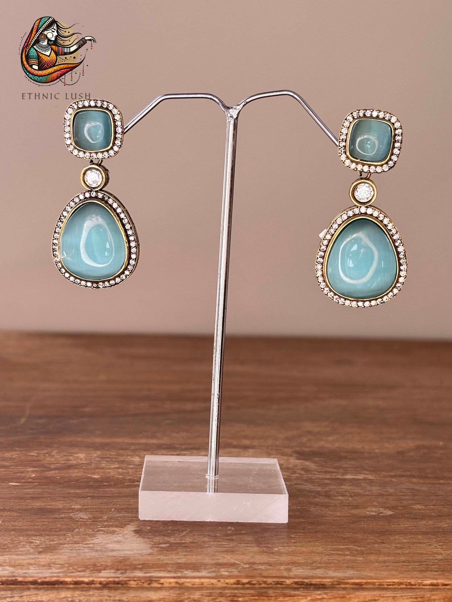 Elegant Aqua Blue Drop CZ diamond Earrings