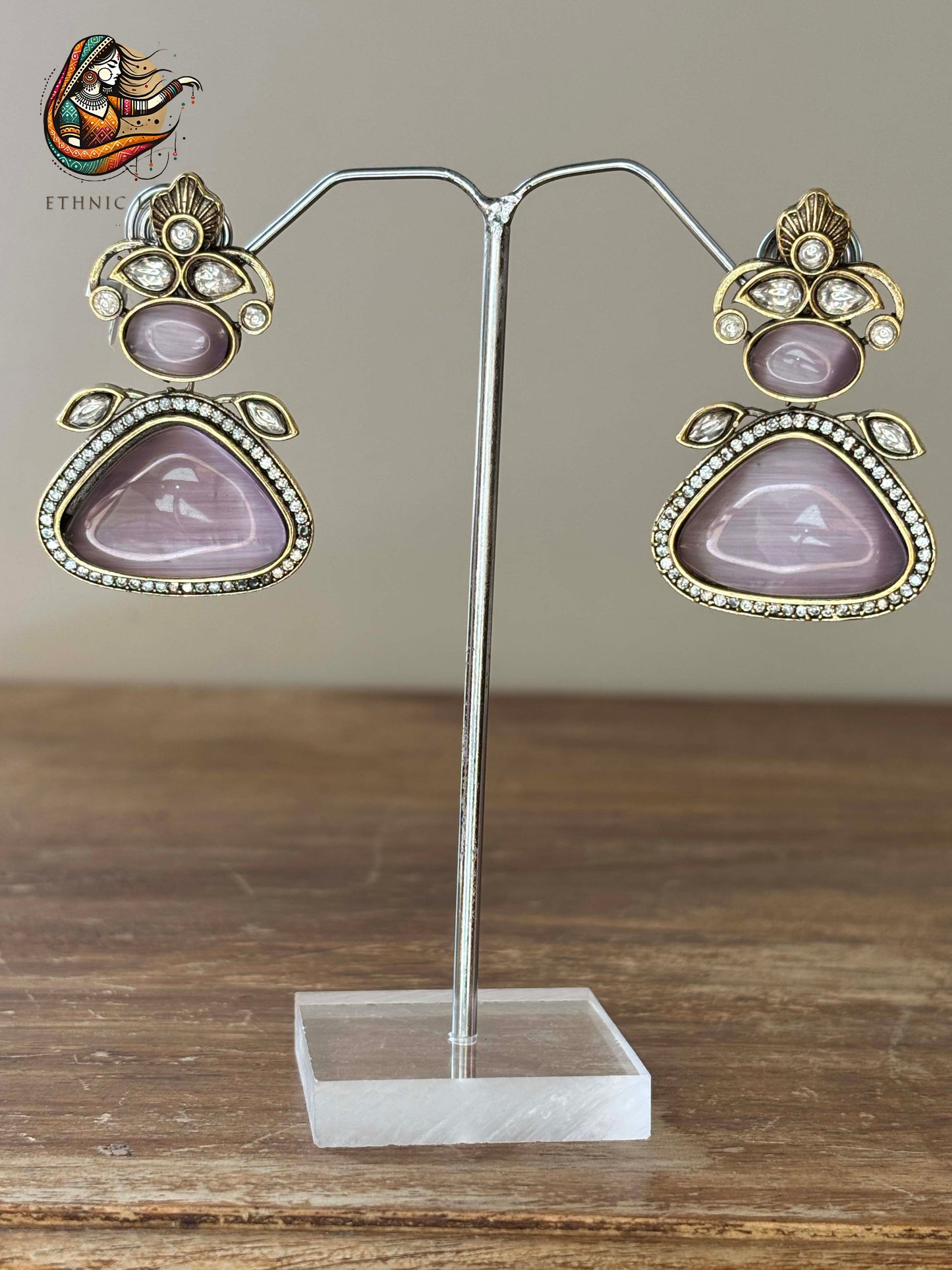 Lavender Stone CZ studded Statement Earrings