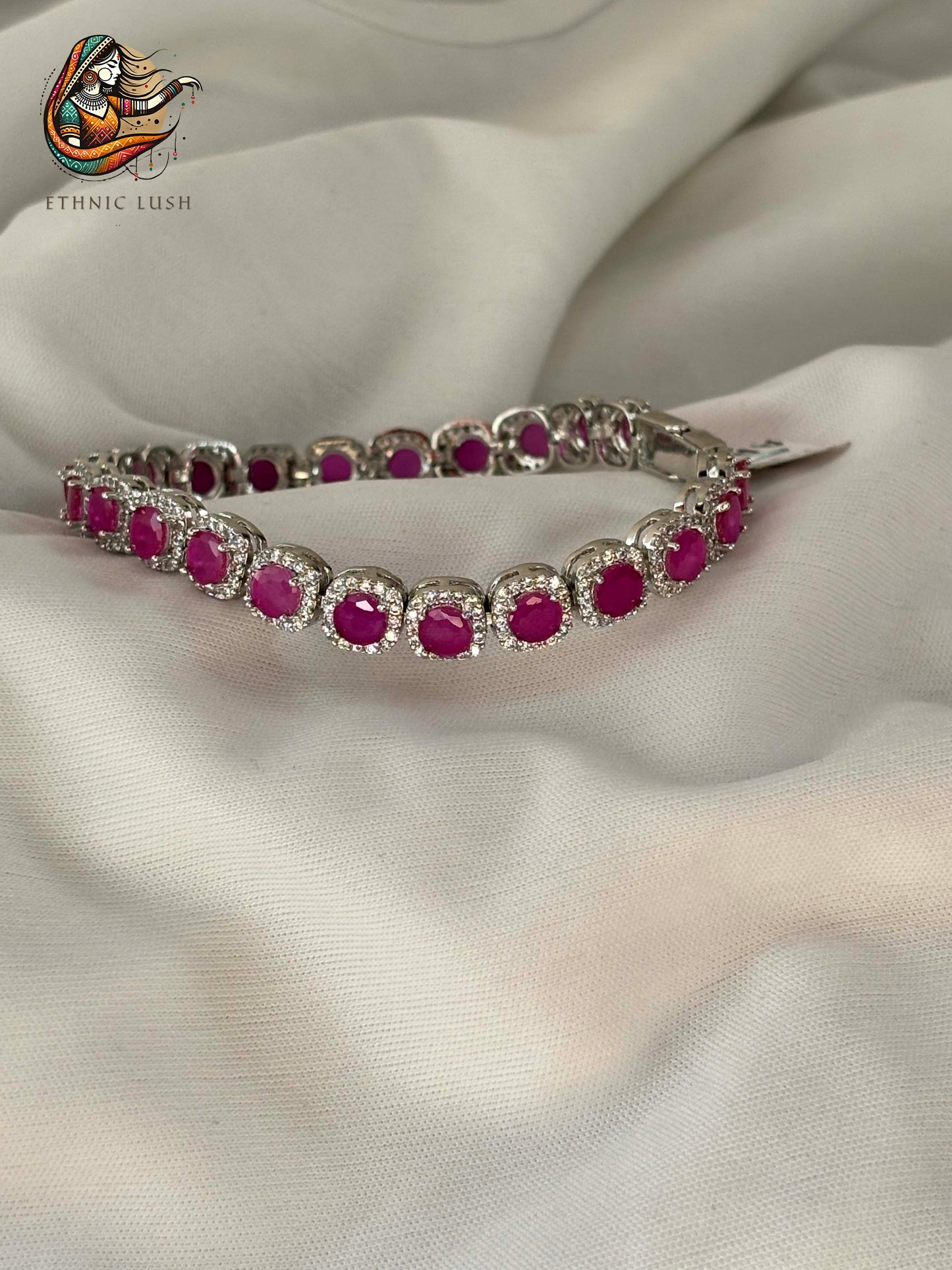 Radiant Ruby stone and Silver Bracelet