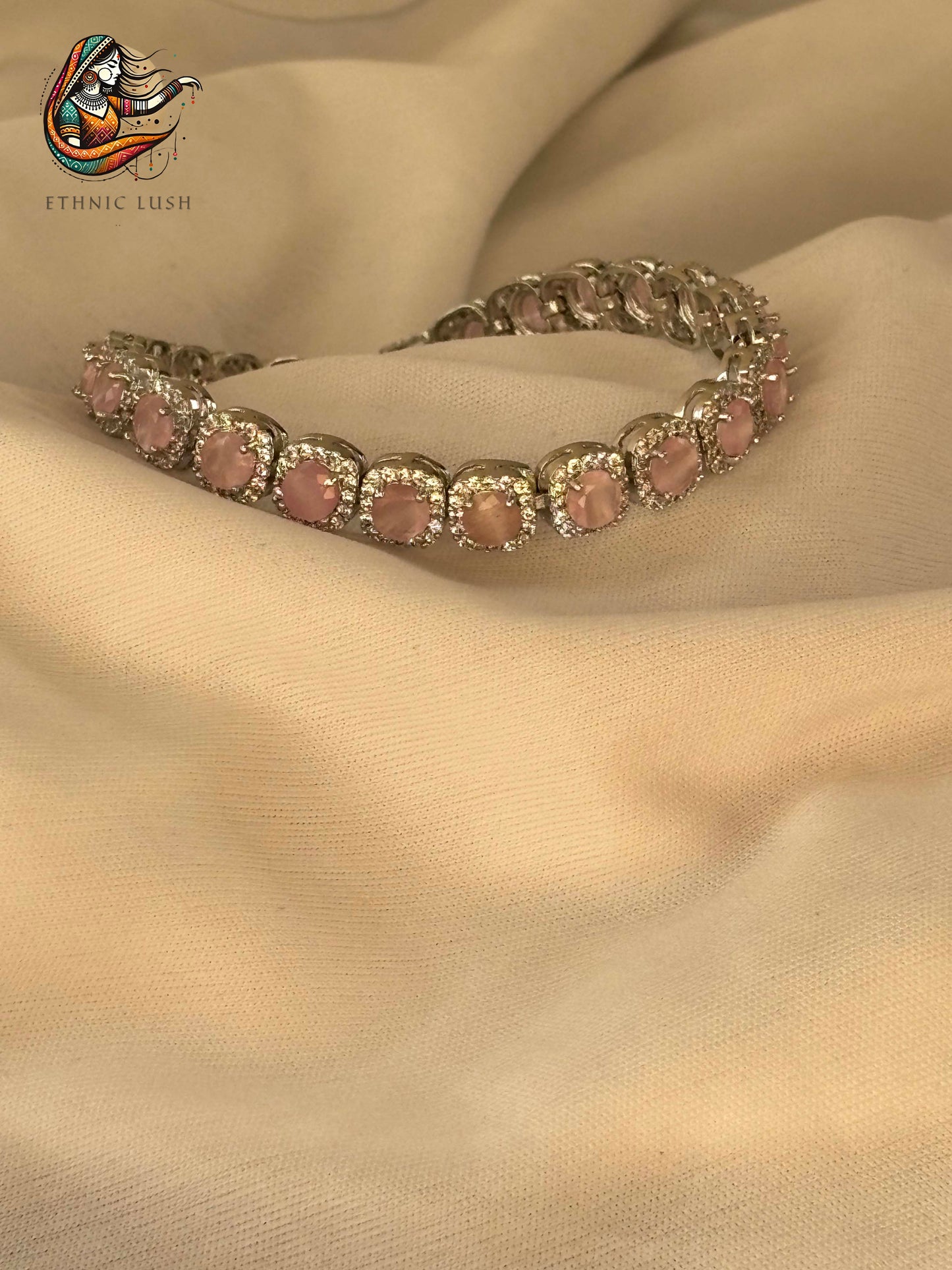 Delicate Rose Quartz and Cz Diamond-Accented Bracelet