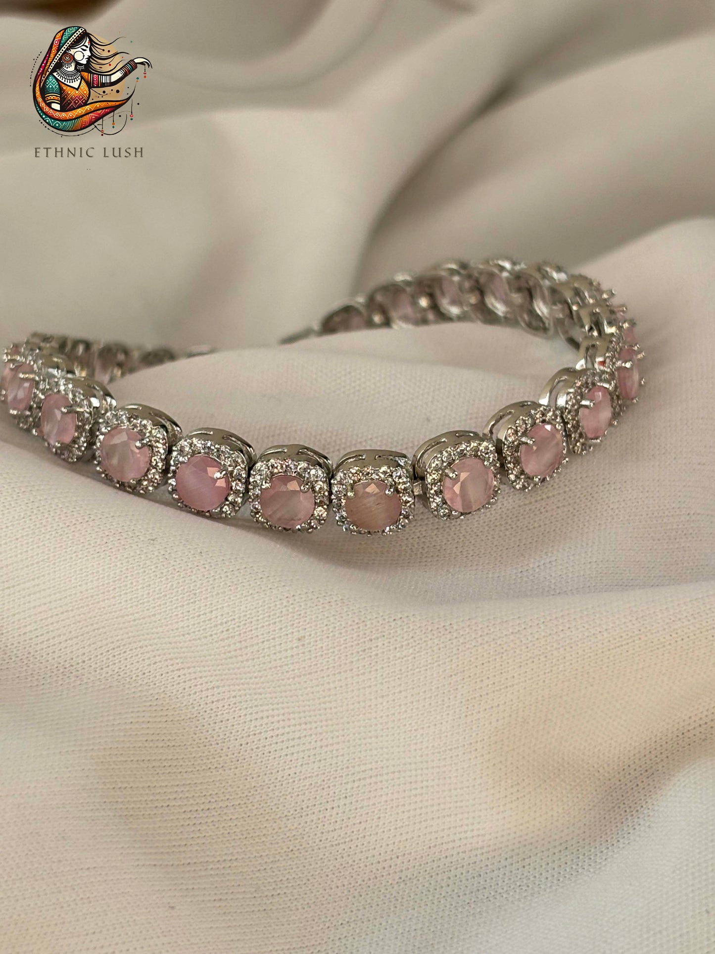 Delicate Rose Quartz and Cz Diamond-Accented Bracelet