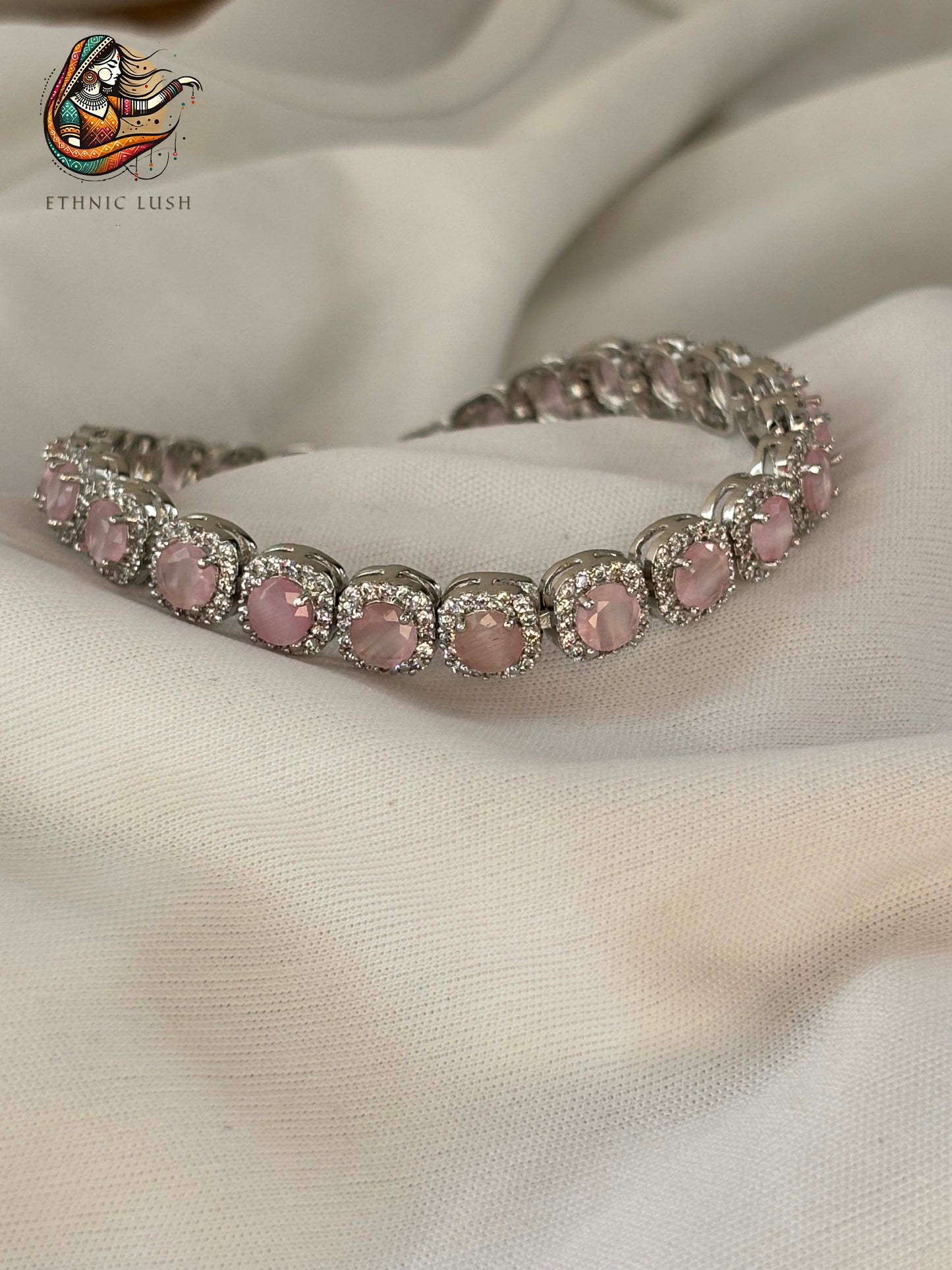 Delicate Rose Quartz and Cz Diamond-Accented Bracelet