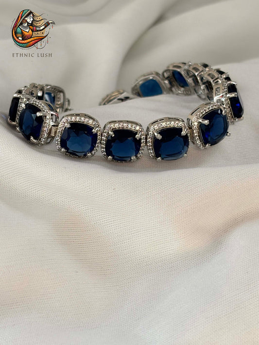 Royal Blue Sapphire and CZ Diamond Halo Bracelet