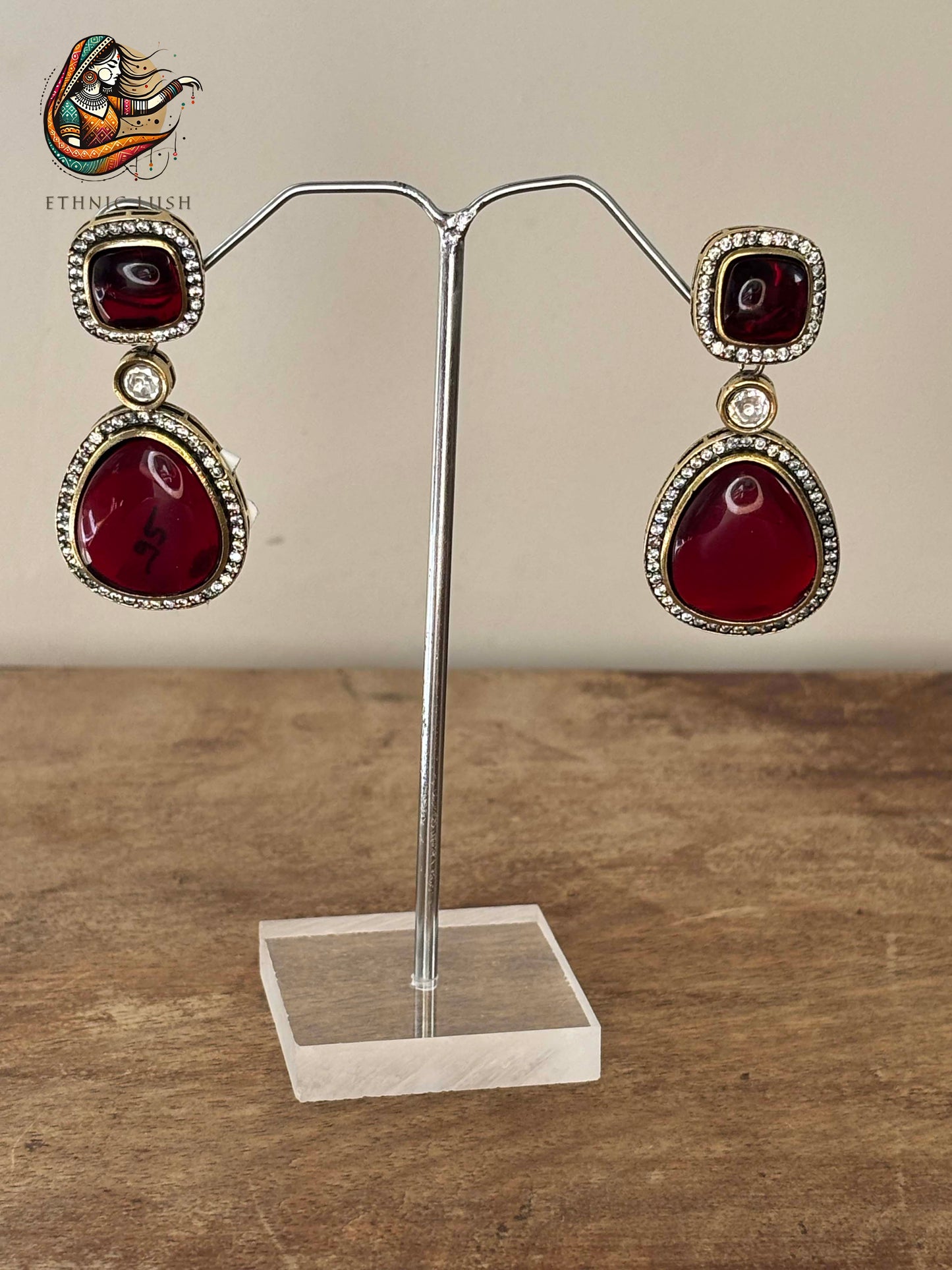 Deep Red teardrop stone earrings