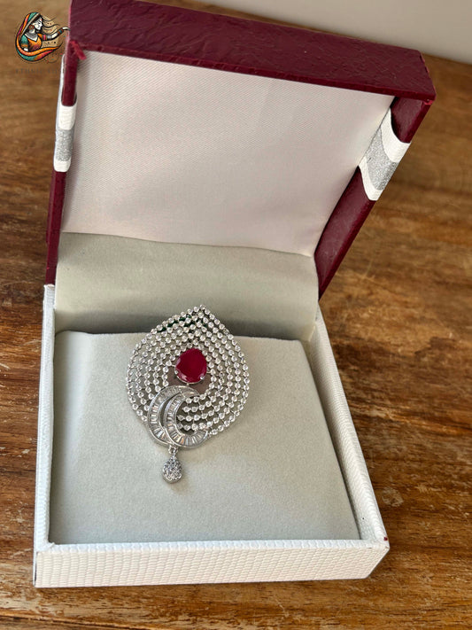 Ruby and CZ Diamond Pendant Set with Earrings