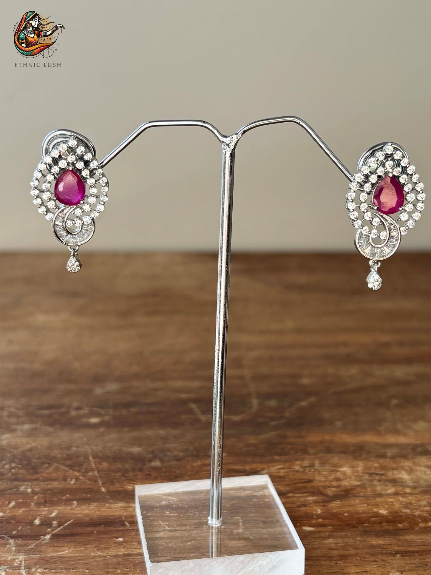 Ruby and CZ Diamond Pendant Set with Earrings