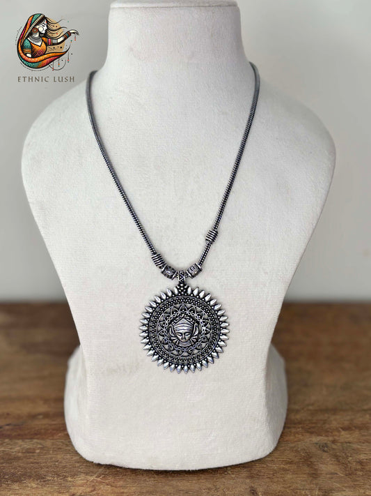 Antique Oxidized Sunburst Pendant Necklace