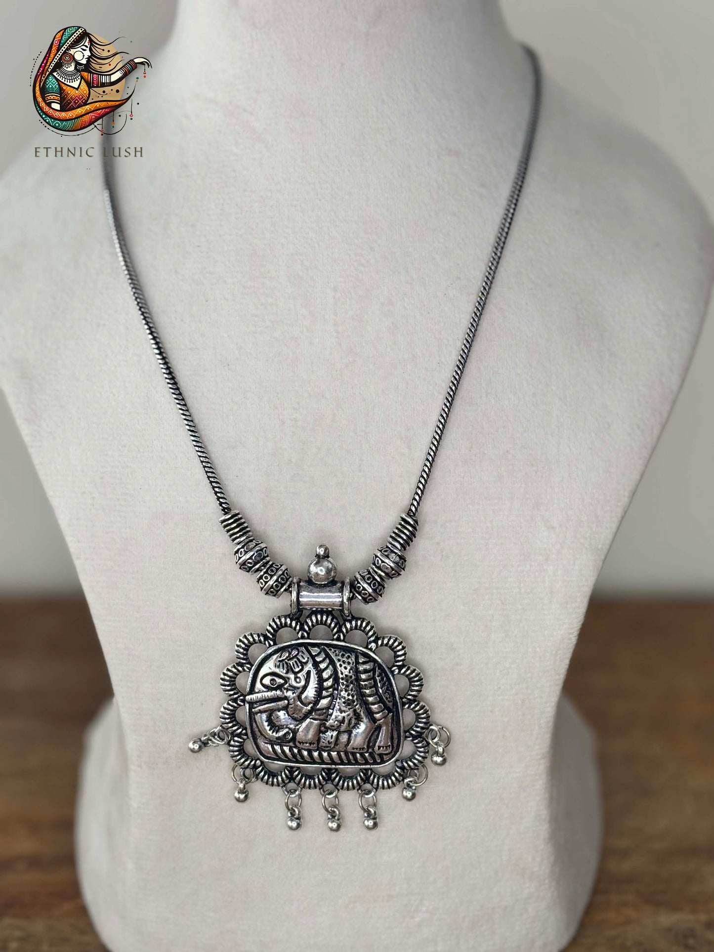 Oxidized Silver Tribal Necklace with Elephant Motif