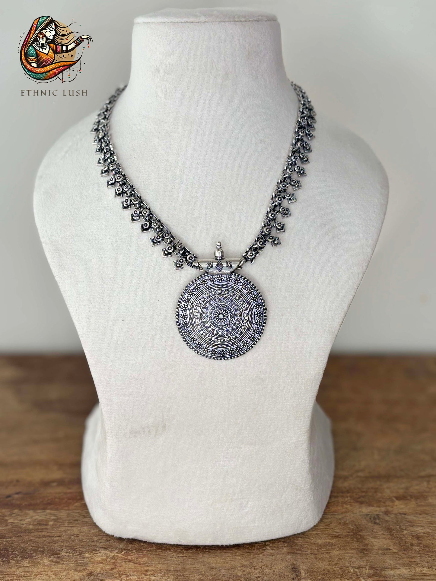 Traditional Oxidized Silver Statement Necklace