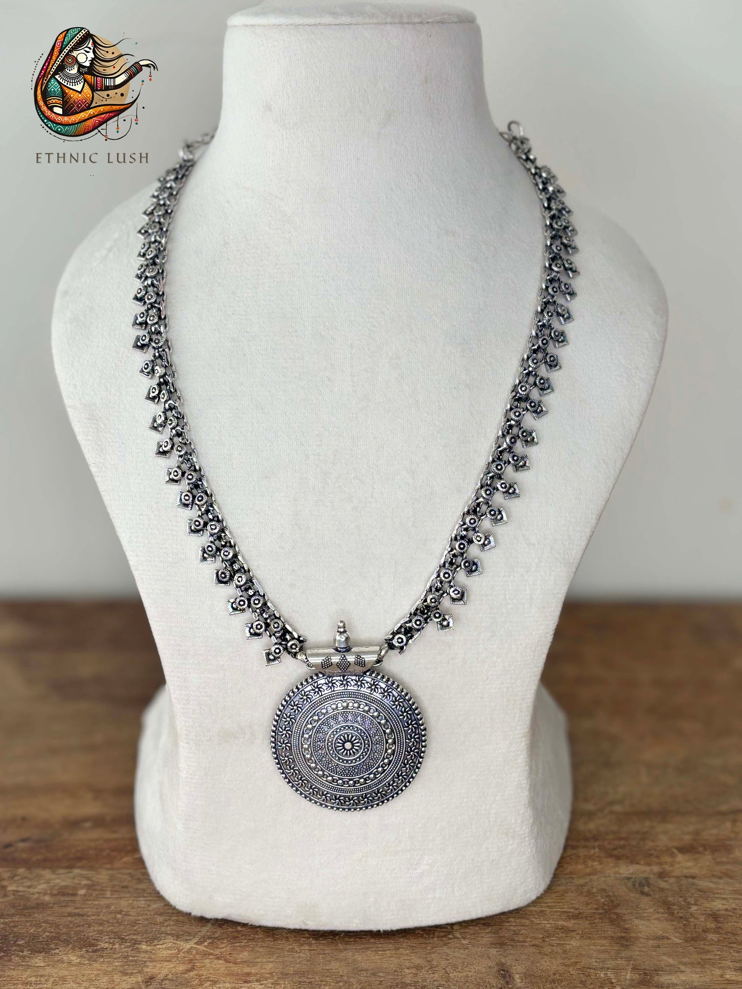 Traditional Oxidized Silver Statement Necklace