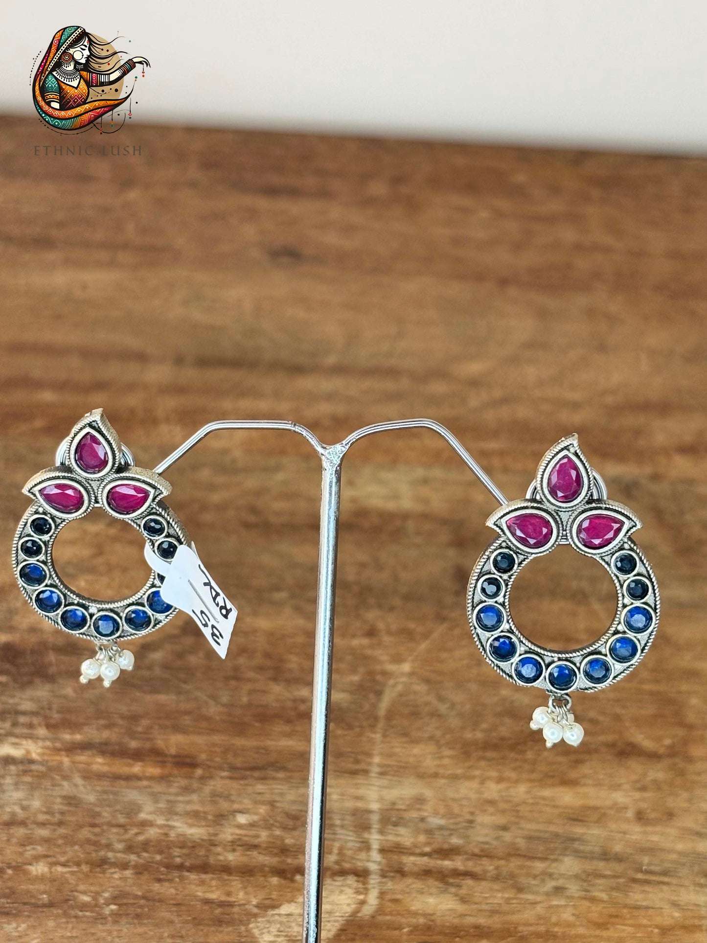 Vibrant Circular Kundan silver Earrings