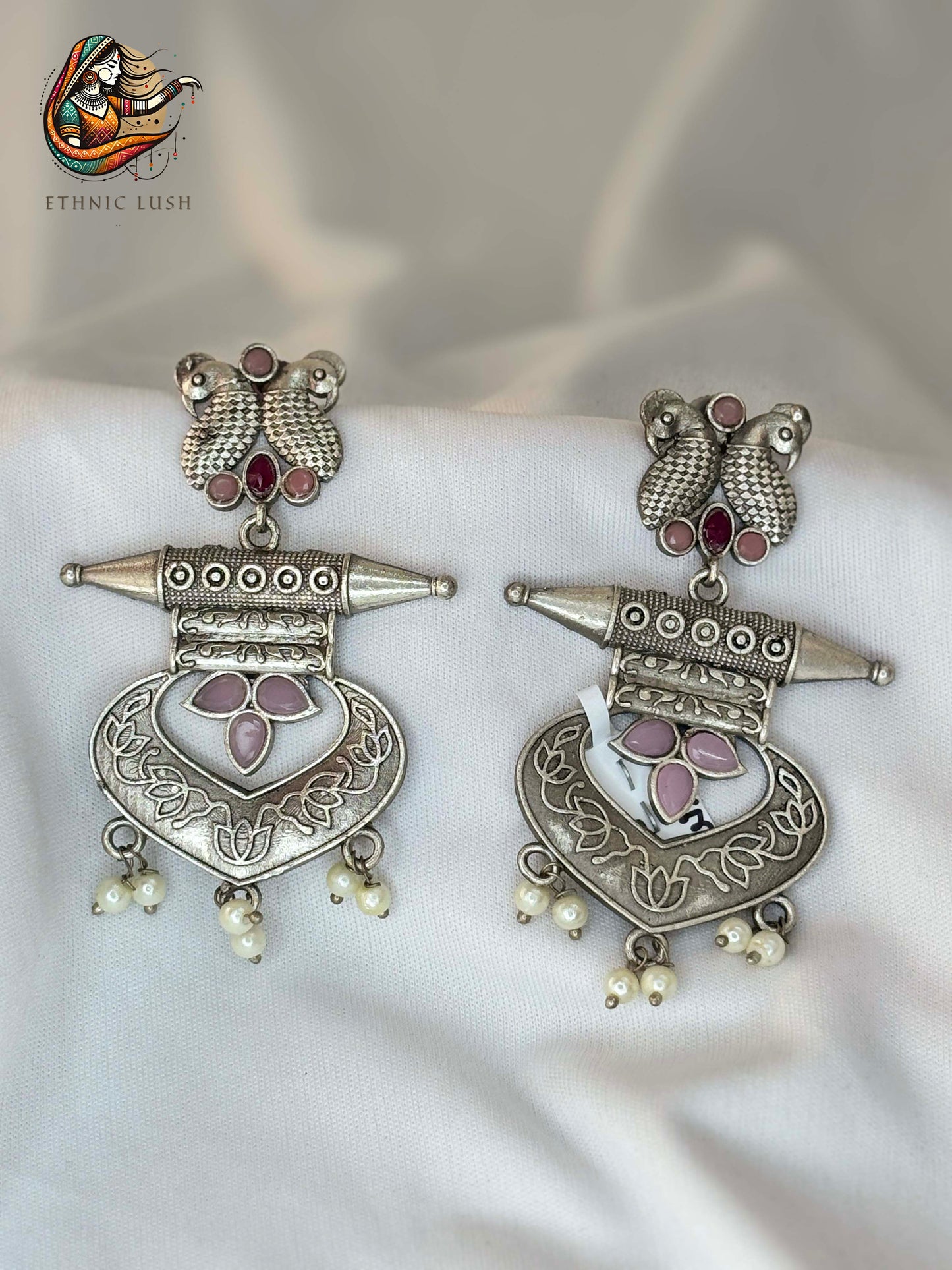 Oxidized Silver Statement Earrings with Bird Motif